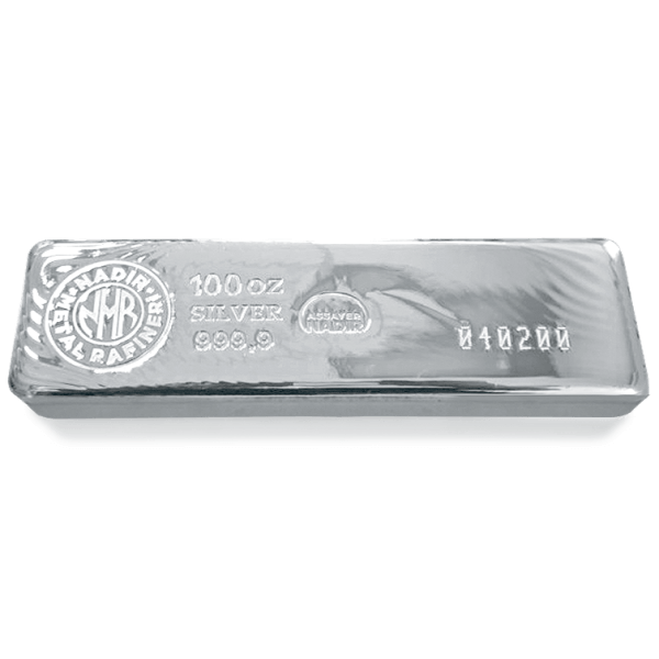 picture of a 100 Oz Silver Bar Nadir