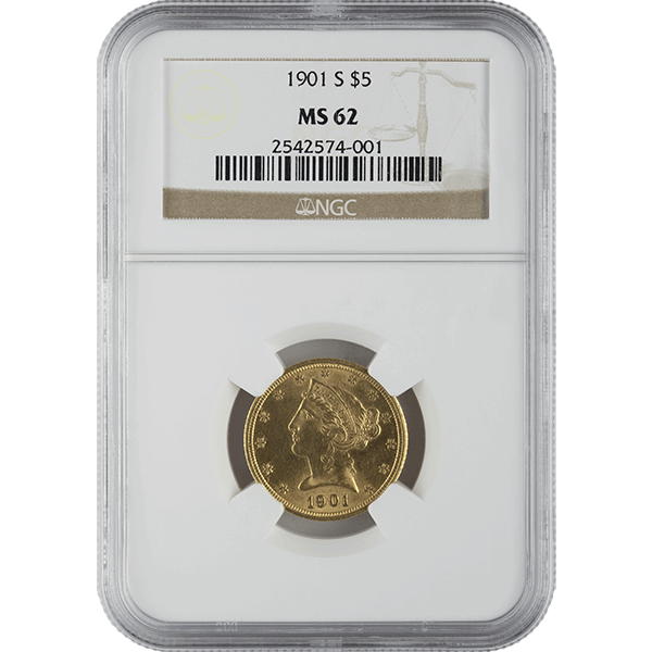 $5 U.s. Gold Liberty Ngc Ms62