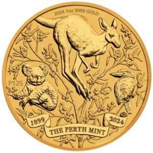 a gold coin with a kangaroo a kookaburra and a koala