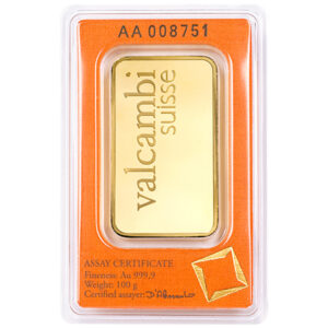 100 Gram Gold Bar Valcambi reverse