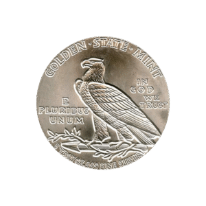 5 Oz Silver Round Incuse Indian Design Golden State Mint reverse