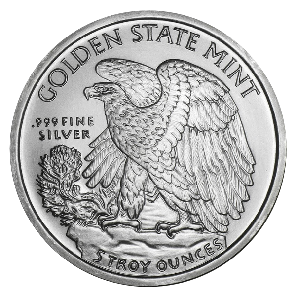 5 Oz Silver Round Walking Liberty Design Golden State Mint reverse