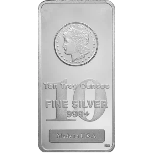 10 Oz Silver Bar Morgan front view from Ploutos Gold & Silver