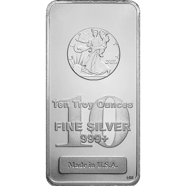 10 Oz Silver Bar Walking Liberty reverse view from Ploutos Gold & Silver