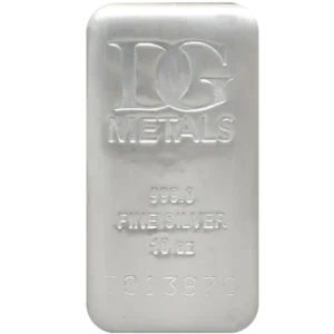 10 Oz Silver Bar Dillon Gage front view from Ploutos Gold & Silver