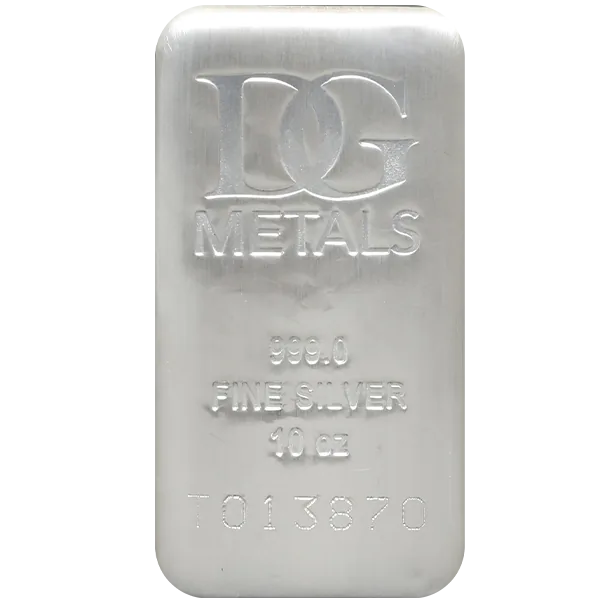 10 Oz Silver Bar Dillon Gage front view from Ploutos Gold & Silver