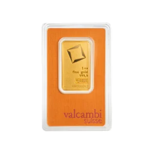 1 Oz Gold Bar Valcambi Matte Finish front view from Ploutos Gold & Silver