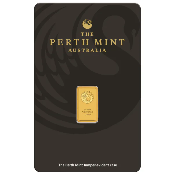 1 Gram Gold Bar Perth front view from Ploutos Gold & Silver