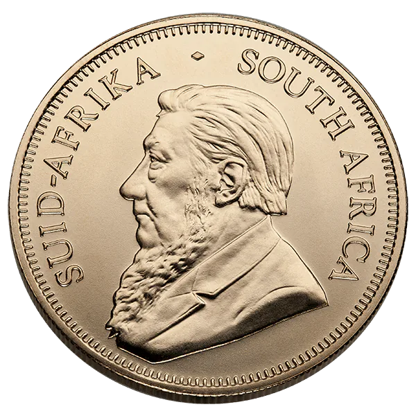 1 Oz South African Gold Krugerrand front view from Ploutos Gold & Silver