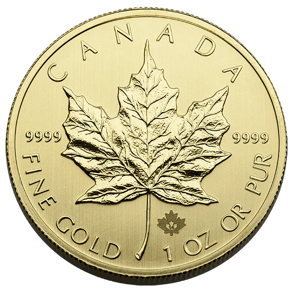 1 Oz Canadian Gold Maple Leaf .9999 Fine front view from Ploutos Gold & Silver