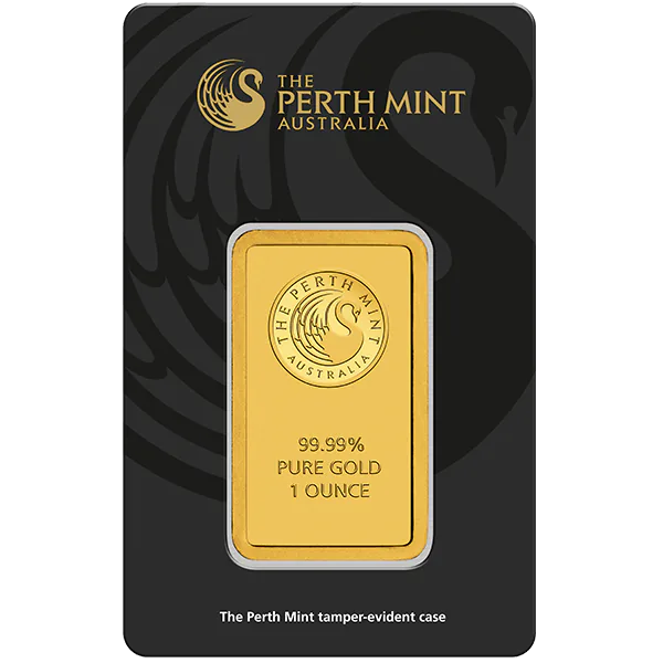 1 Oz Gold Bar Perth front view from Ploutos Gold & Silver
