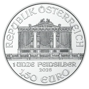 2026 1 Oz Austrian Silver Philharmonic front view from Ploutos Gold & Silver