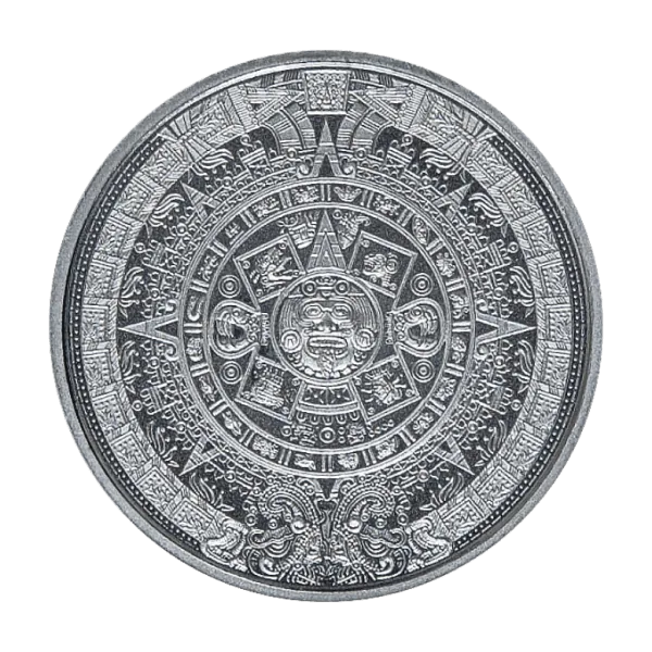 1/10 Oz Silver Round Aztec Calendar front view from Ploutos Gold & Silver