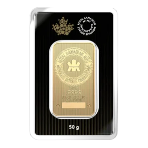 50 Gram Gold Bar Rcm front view from Ploutos Gold & Silver