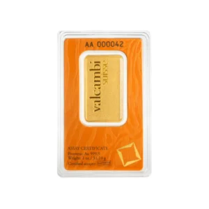 1 Oz Gold Bar Valcambi Matte Finish reverse view from Ploutos Gold & Silver