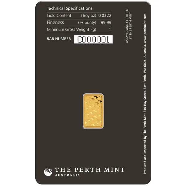 1 Gram Gold Bar Perth reverse view from Ploutos Gold & Silver