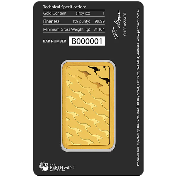1 Oz Gold Bar Perth reverse view from Ploutos Gold & Silver