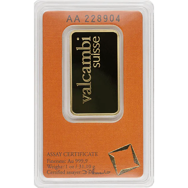 1 Oz Gold Bar Valcambi reverse view from Ploutos Gold & Silver