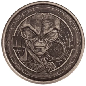 2022 Ghana Alien 1 oz Silver Antique Coin front view from Ploutos Gold & Silver