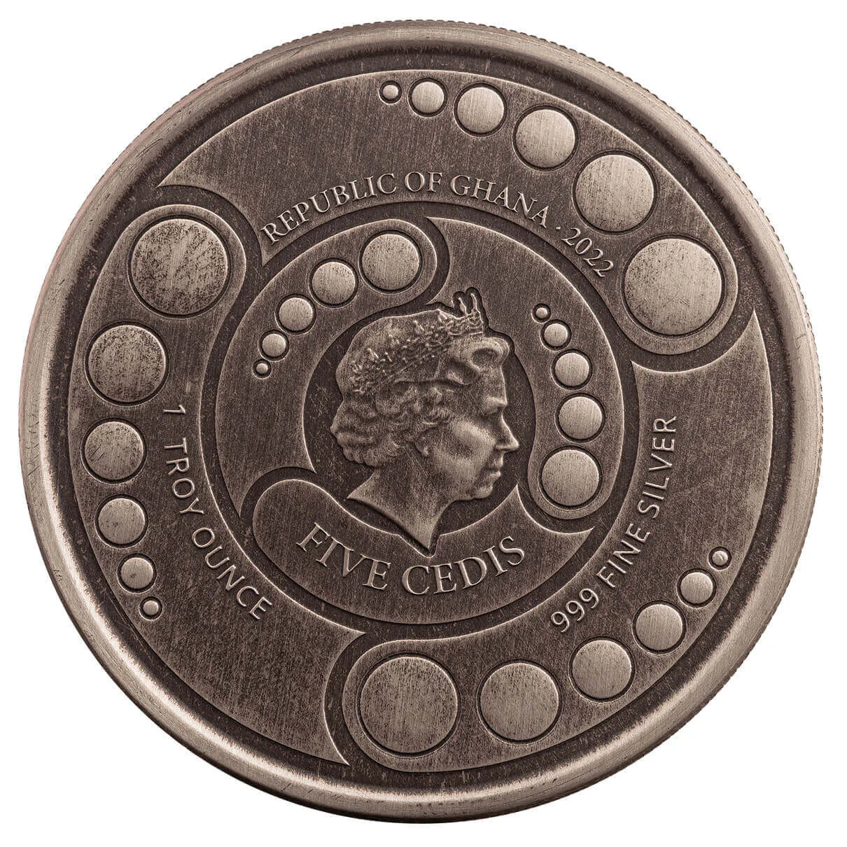 2022 Ghana Alien 1 oz Silver Antique Coin reverse view from Ploutos Gold & Silver
