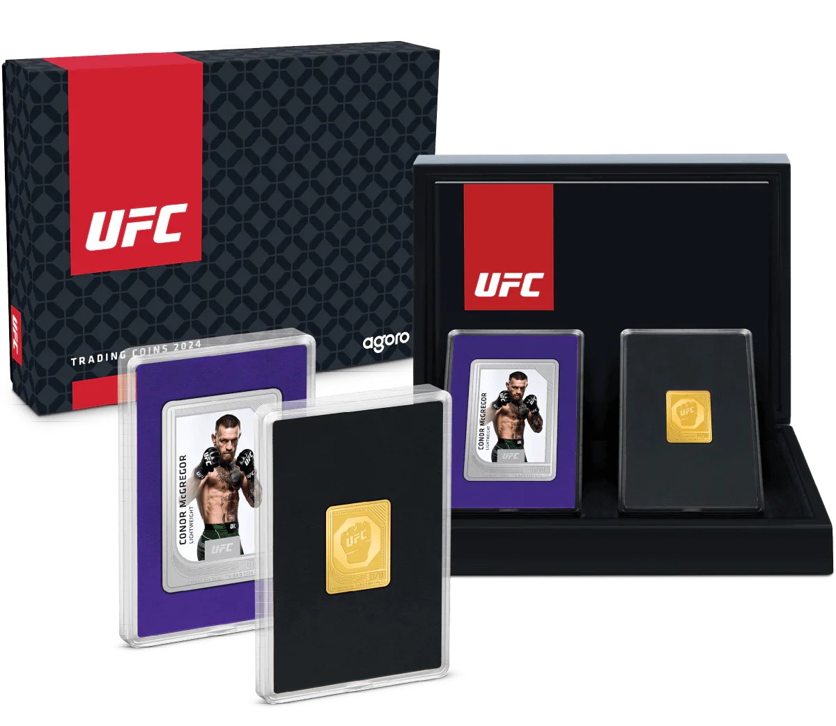 2024 Niue UFC Mint Trading Coins Mystery Sealed Set front view from Ploutos Gold & Silver