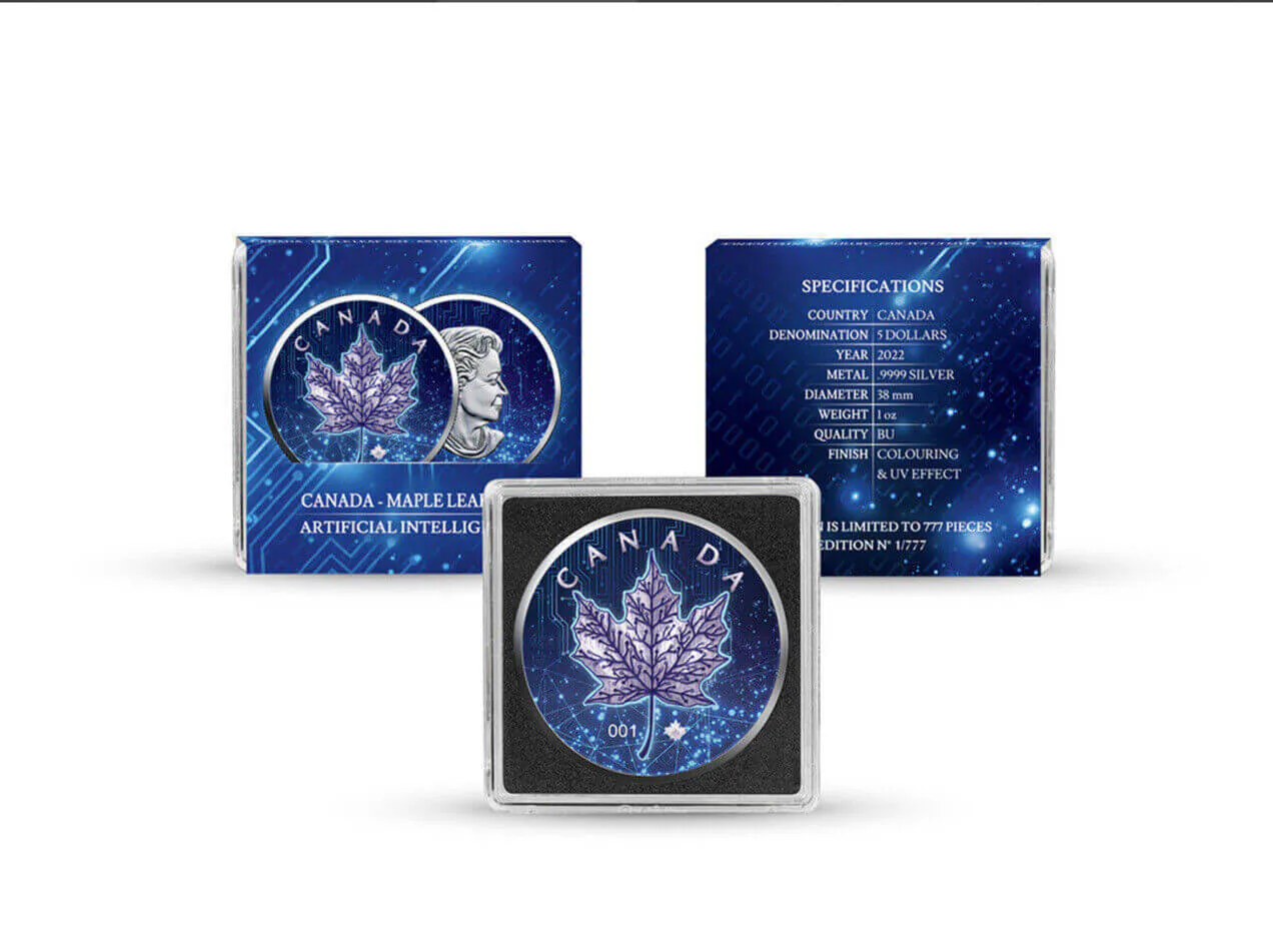 Canada 2022 Maple Leaf 1oz .9999 Silver AI Coin - Limited Edition detail view from Ploutos Gold & Silver