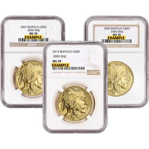 1 OZ AMERICAN GOLD BUFFALO NGC70 — reverse