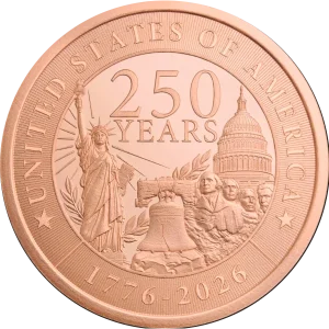 1 OZ COPPER ROUND 250TH ANNIVERSARY GOLDEN STATE MINT — obverse