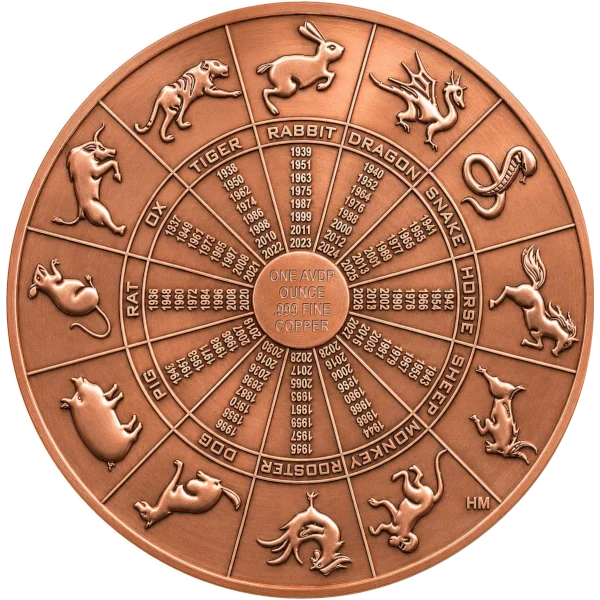 1 OZ COPPER ROUND LUNAR CALENDAR — obverse