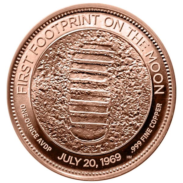 1 OZ COPPER ROUND MAN ON THE MOON — reverse