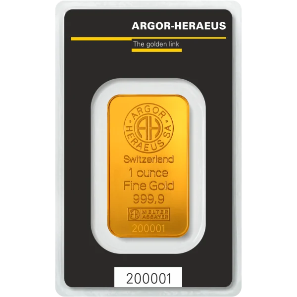 1 OZ GOLD BAR ARGOR-HERAEUS KINEBAR — reverse