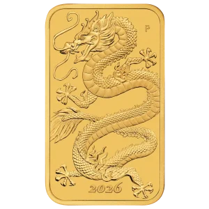 2026 1 OZ GOLD PERTH MINT DRAGON RECTANGULAR COIN — obverse