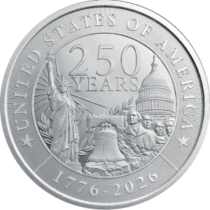 1 OZ SILVER ROUND 250TH ANNIVERSARY GOLDEN STATE MINT — obverse