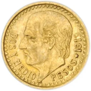 2.5 MEXICAN PESO GOLD COIN — obverse