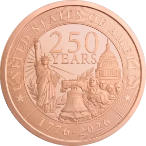 2 OZ COPPER ROUND 250TH ANNIVERSARY GOLDEN STATE MINT — obverse