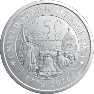 2 OZ SILVER ROUND 250TH ANNIVERSARY GOLDEN STATE MINT — obverse