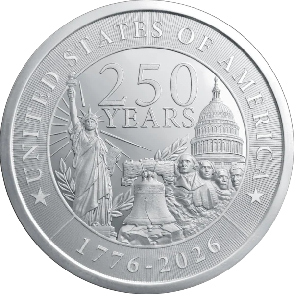 2 OZ SILVER ROUND 250TH ANNIVERSARY GOLDEN STATE MINT — obverse