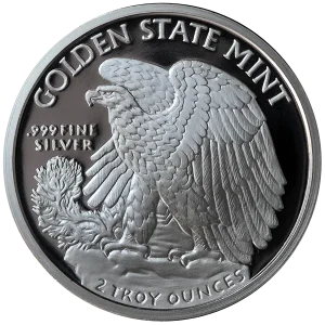 2 OZ SILVER ROUND WALKING LIBERTY GOLDEN STATE MINT — reverse