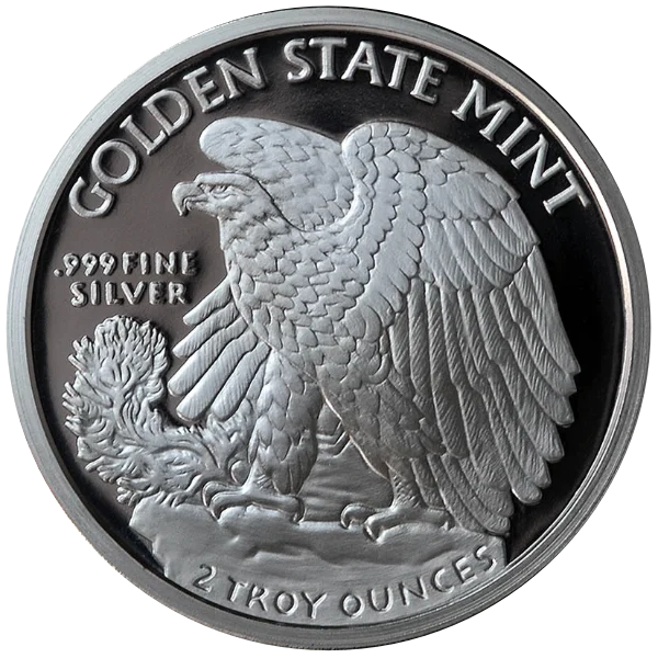 2 OZ SILVER ROUND WALKING LIBERTY GOLDEN STATE MINT — reverse