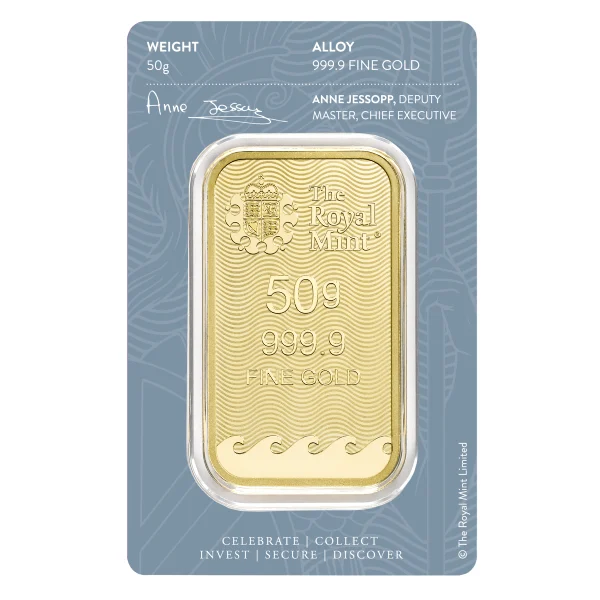 50 GRAM GOLD BAR BRITANNIA — reverse