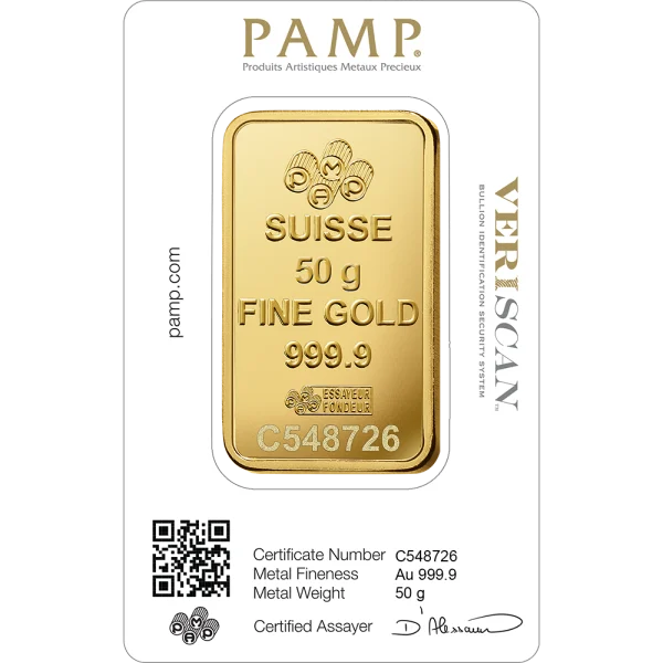 50 GRAM GOLD BAR PAMP FORTUNA — reverse
