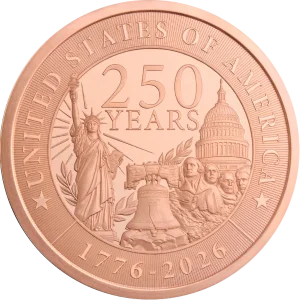 5 OZ COPPER ROUND 250TH ANNIVERSARY GOLDEN STATE MINT — obverse