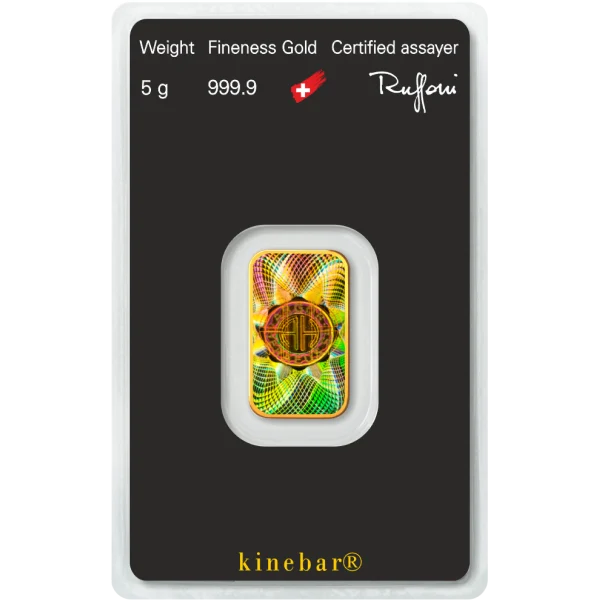 5 GRAM GOLD BAR ARGOR-HERAEUS KINEBAR — obverse