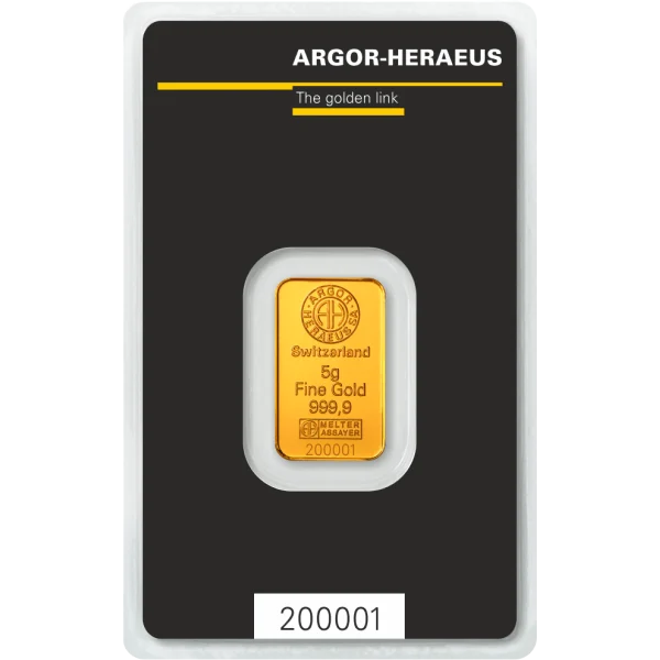 5 GRAM GOLD BAR ARGOR-HERAEUS KINEBAR — reverse