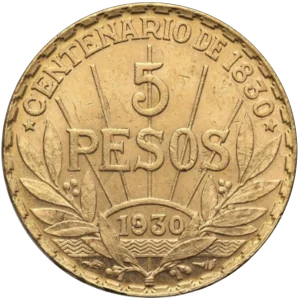5 PESO URUGUAY GOLD COIN — obverse