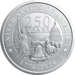 5 OZ SILVER ROUND 250TH ANNIVERSARY GOLDEN STATE MINT — obverse