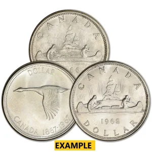 CANADIAN SILVER BU DOLLAR COINS ONLY (.80 FINE) — obverse