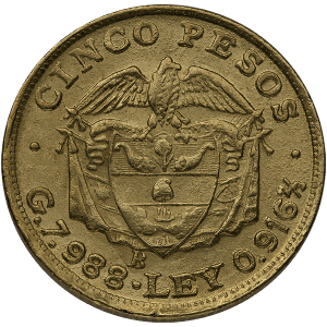 5 PESO COLOMBIAN GOLD COIN — obverse