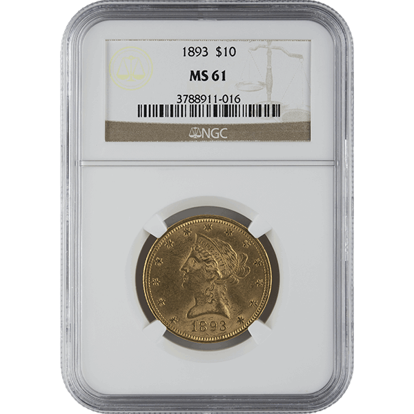 $10 U.S. GOLD LIBERTY NGC61 — obverse