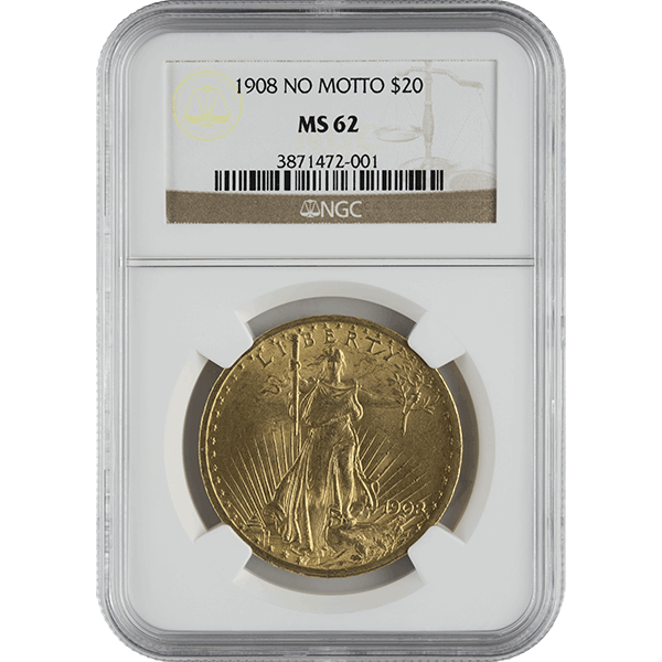 $20 U.S. GOLD SAINT NGC 62 NO MOTTO — obverse